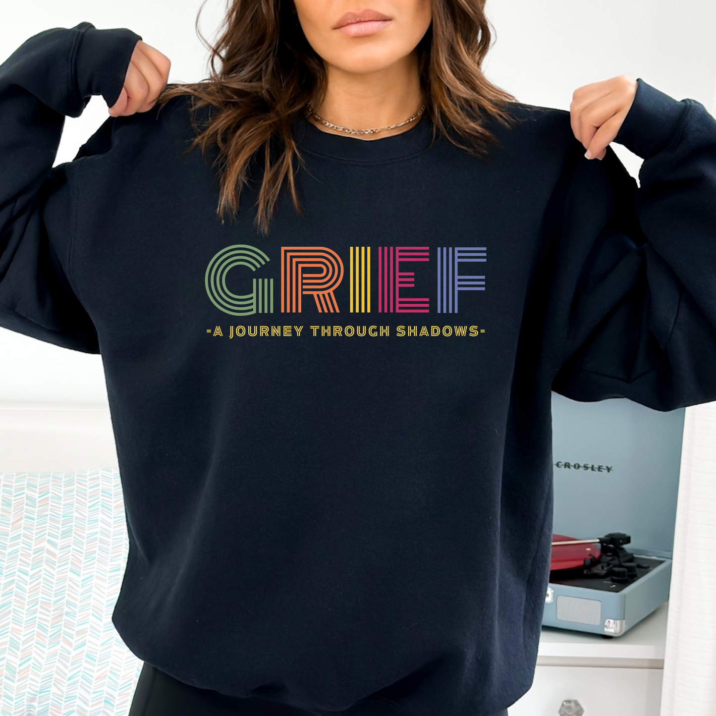 Grief A Journey Through Shadows Retro Gildan 18000 Unisex Sweatshirt