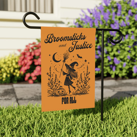 Broomsticks And Justice For All Garden Flag, 12" x 18"