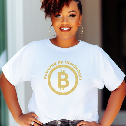 Chic white Bella Canvas 3001 bitcoin t-shirt.