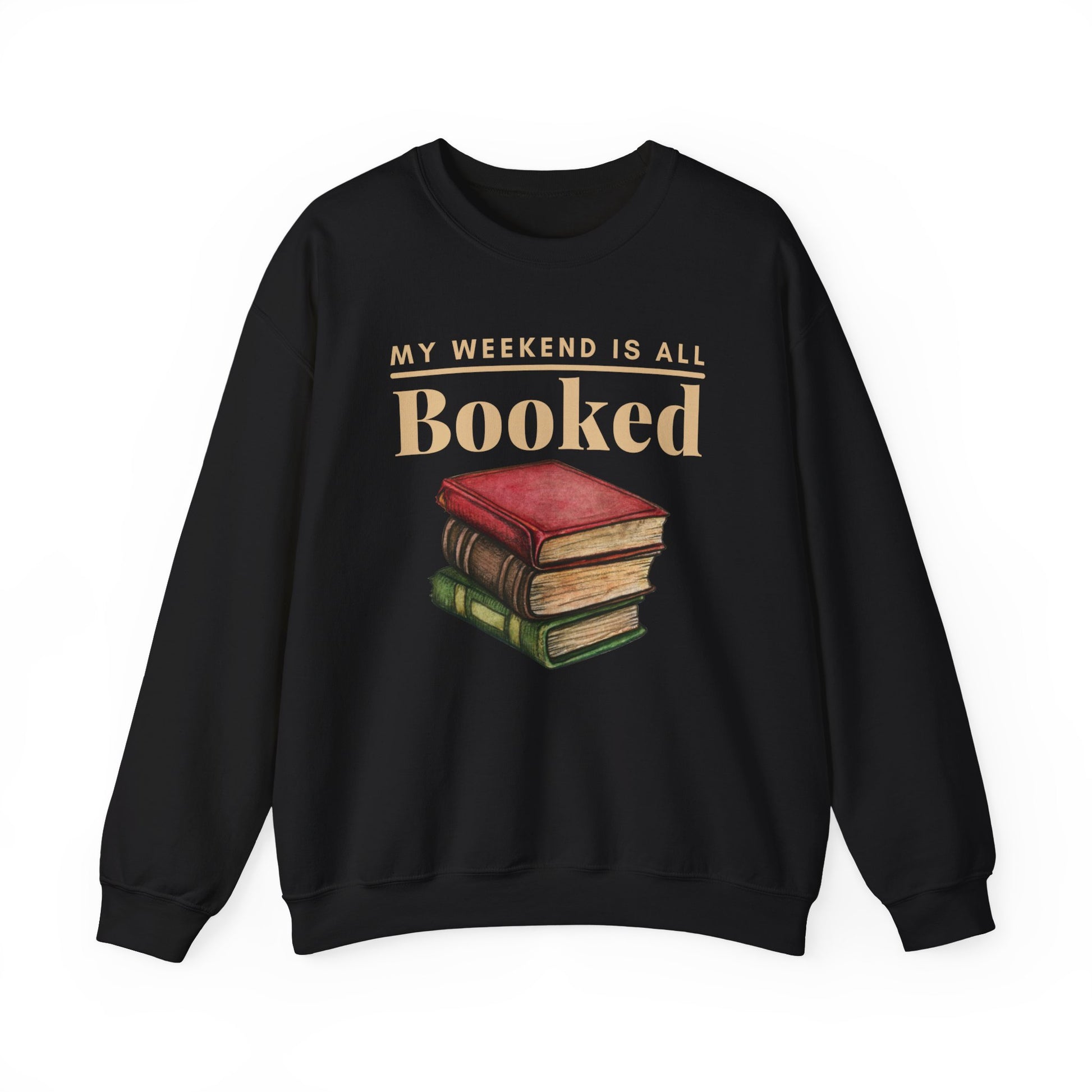 Black Gildan 18000 literary sweatshirt.