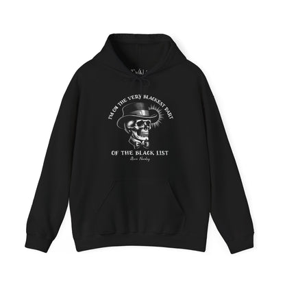 Navalny's "I'm on the very blackest part of the black list" Gildan 18500 hoodie sweatshirt in black with skull design.