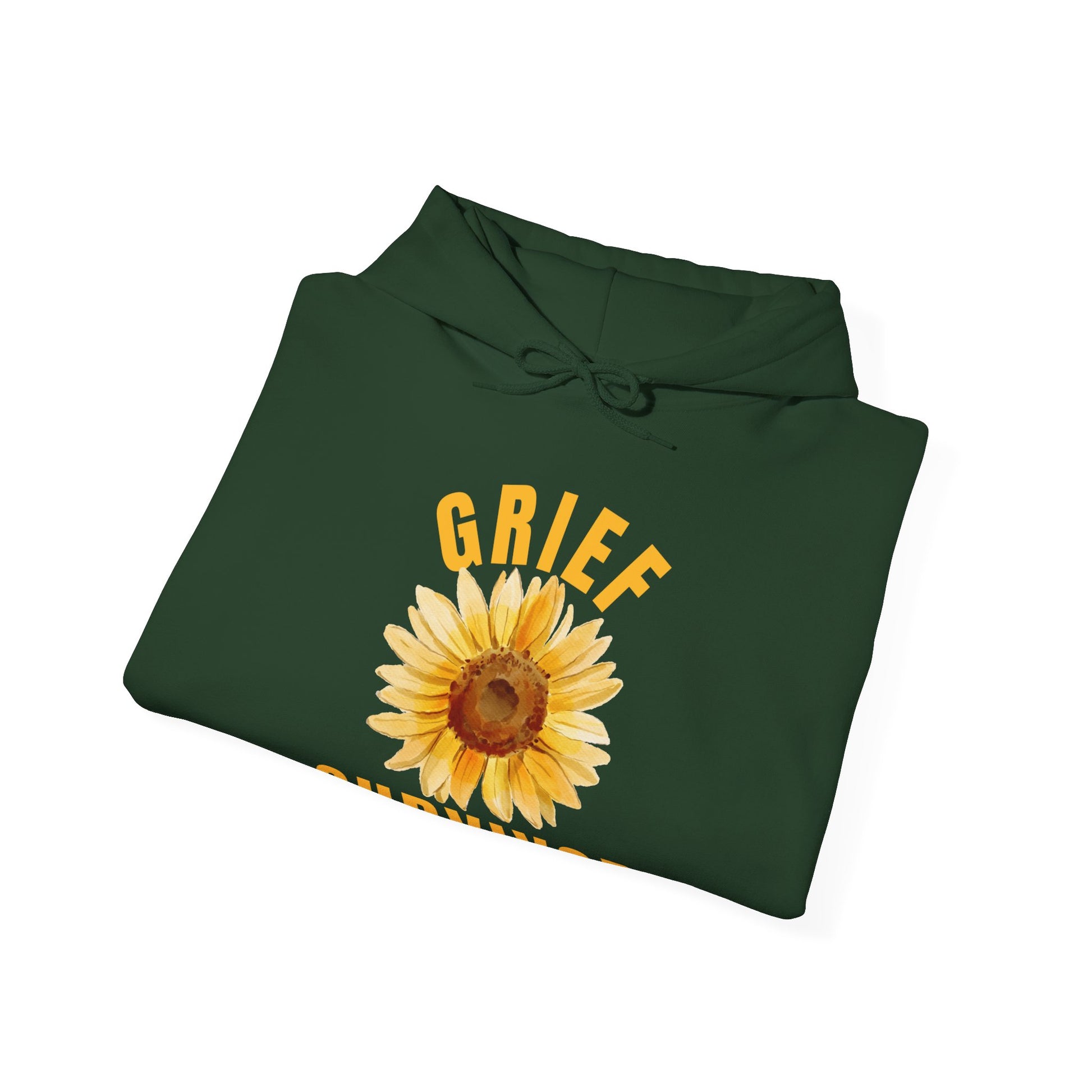 Grief Survivor Sunflower Gildan 18500 Hooded Sweatshirt in Forest Green. Find solace in this cozy hoodie to show strength during difficult times.