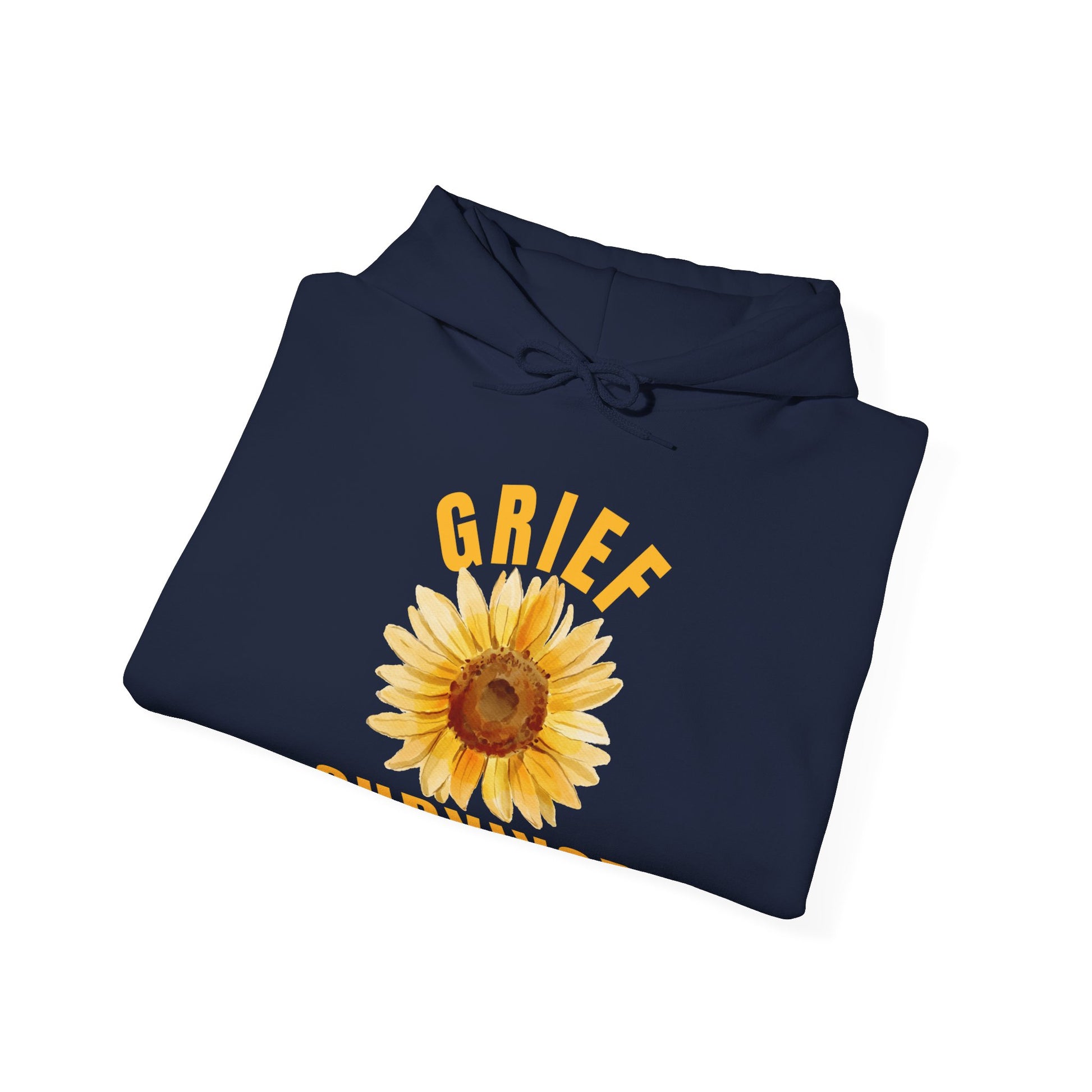 Grief Survivor Sunflower Gildan 18500 Hooded Sweatshirt in Navy. Statement of survival and hope during hard times hoodie.