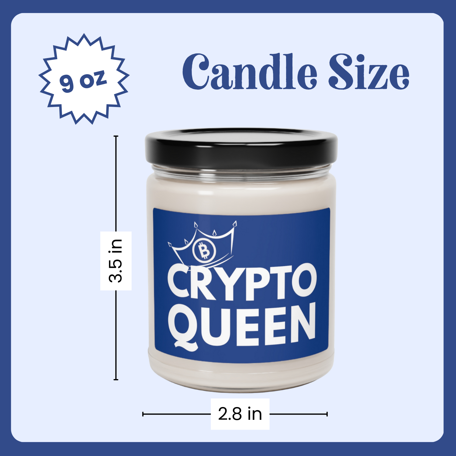 Crypto Queen candle, 9 oz glass jar.