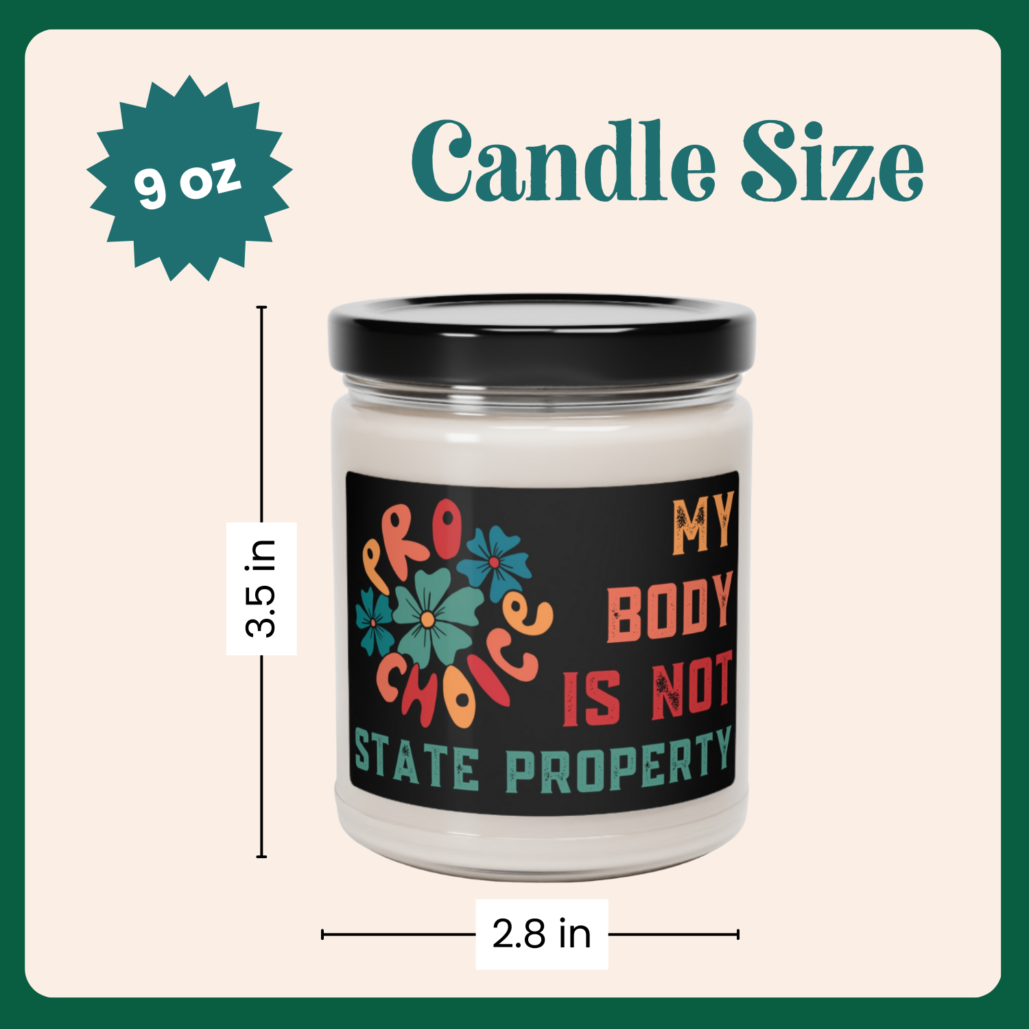 9 oz glass jar candle, white wax, nine scents