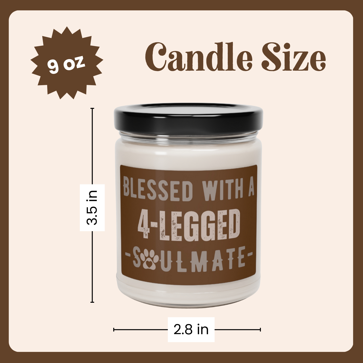 9 oz scented candle in glass jar. Soy wax blend is white in all scents