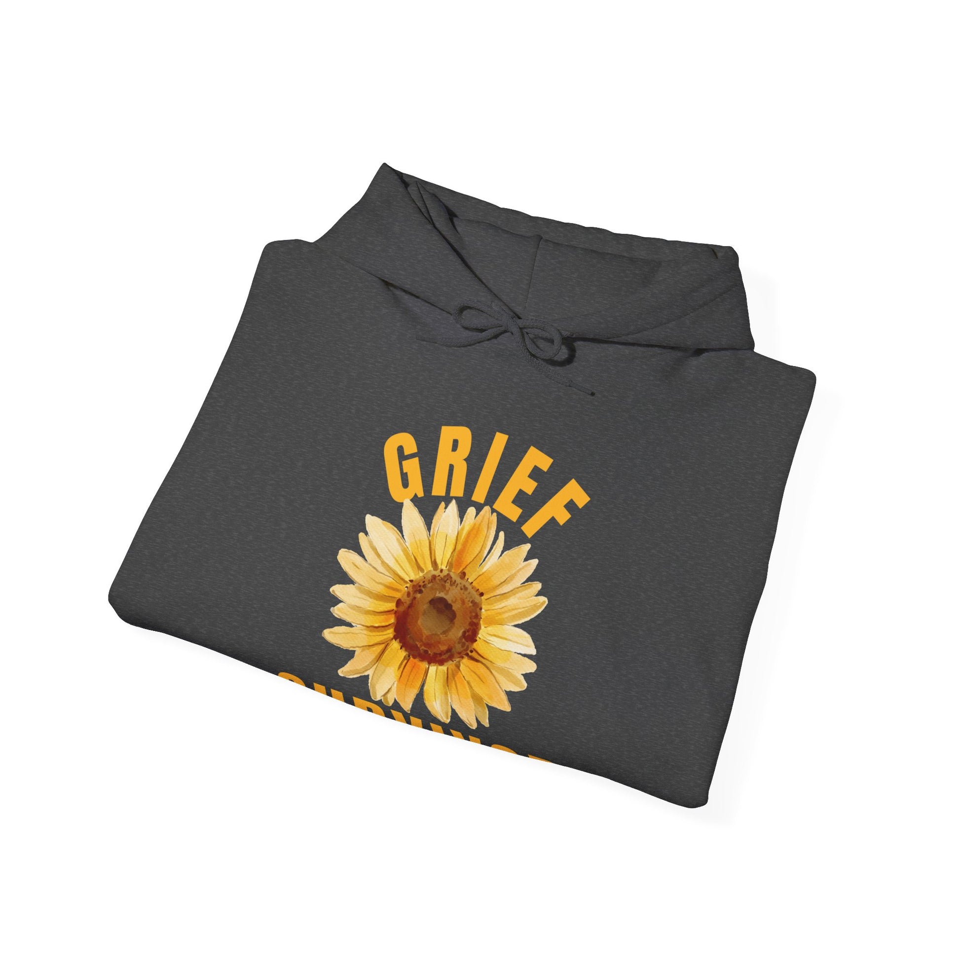 Grief Survivor Sunflower Gildan 18500 Hooded Sweatshirt in Dark Heather. Statement of survival and hope during hard times hoodie.