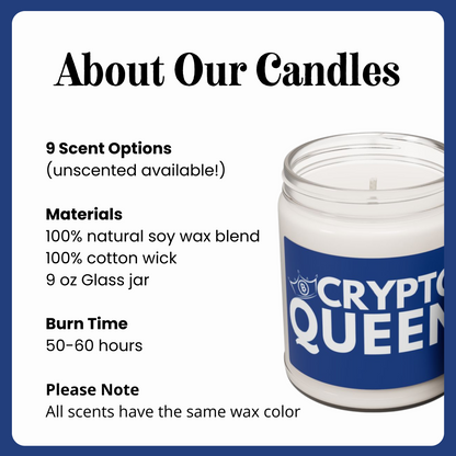 Crypto Queen - Scented Soy Candle, 9oz (9 Scents + Unscented Option)