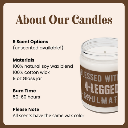 100% natural soy wax blend in 9 oz glass jar, with 50-60 hour burn time.