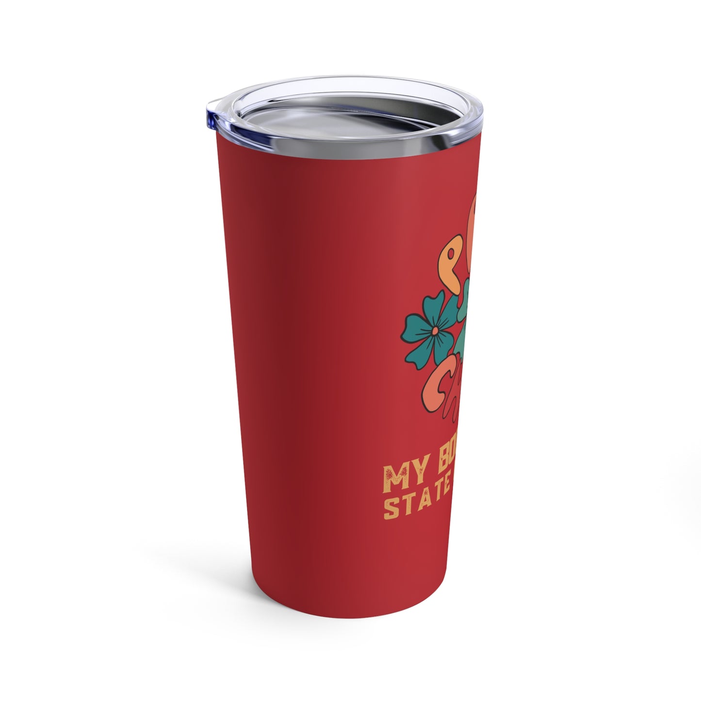 This 20 oz tumbler is idea for  progressive rally and protest attendees. Buy in bulk and let everyone stand in solidarity for a woman's right to choose. Red tumbler with lid