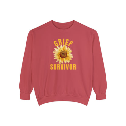 Crimson Gildan Comfort Colors Grief Survivor Sunflower Sweatshirt.