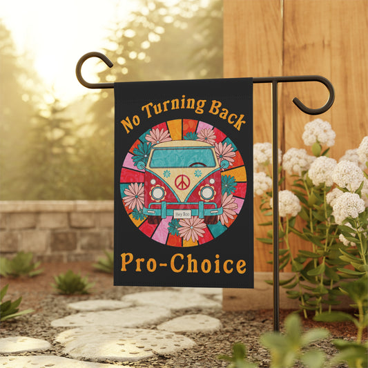 Pro-Choice Garden Flag with hippie van from the 70's, gift for women, feminist and activist during the 2024 election season