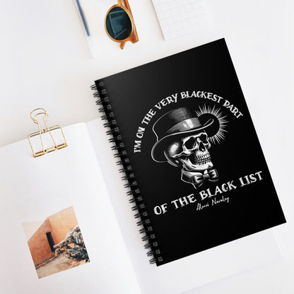 Black spiral notebook that can be used to channel the inspiration and determination embodied in Navalny's fearless message on the cover "I'm on the very blackest part of the black list"