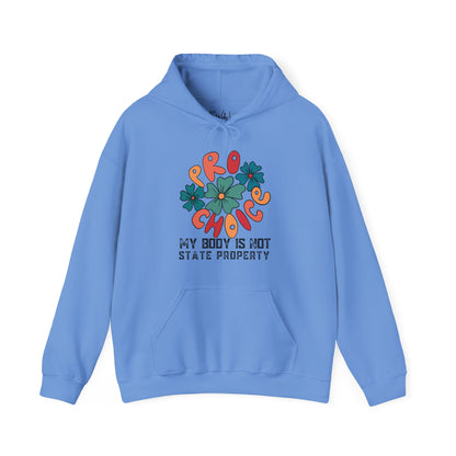 Carolina blue hooded sweatshirt, for safe and legal abortion rights