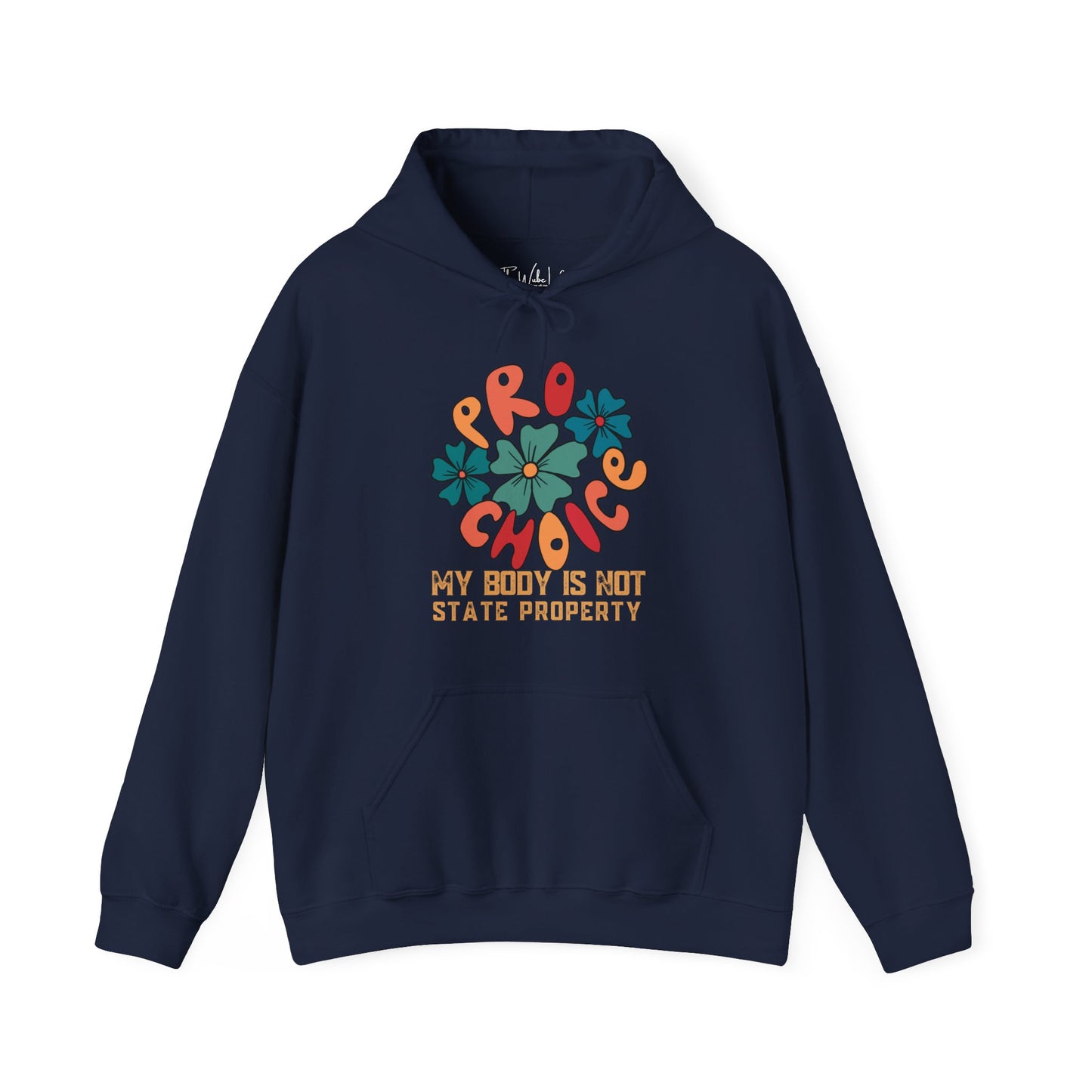 Navy hoodie for activist, supporting a women's right to choose