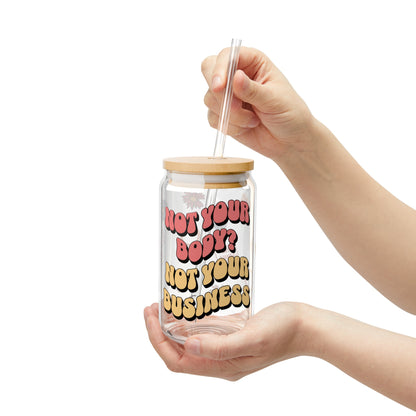 16 ounce coffee cup to show your stance on women's rights and bodily autonomy. Support women around the US with this "Not Your Body, Not Your Business" sipper cup with straw and lid.