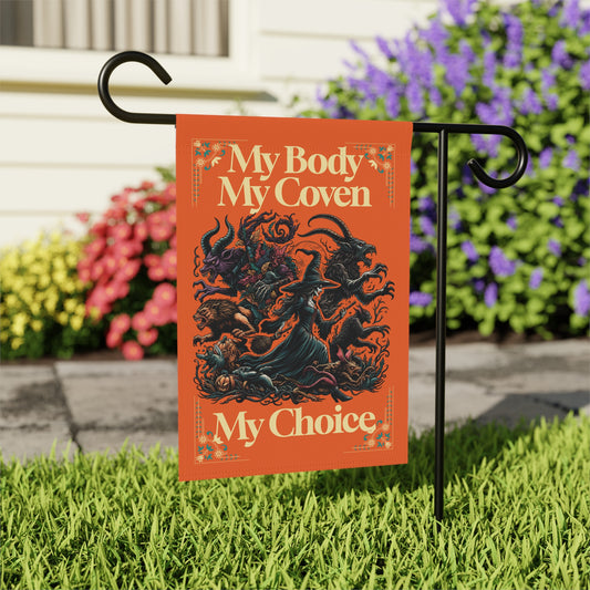 My Body, My Coven, My Choice Orange Garden Flag, 12" x 18"