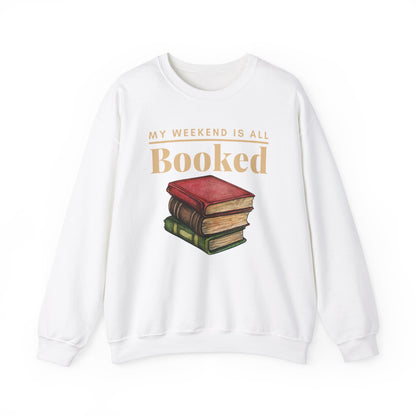 White Gildan 18000 book-lovers sweatshirt.