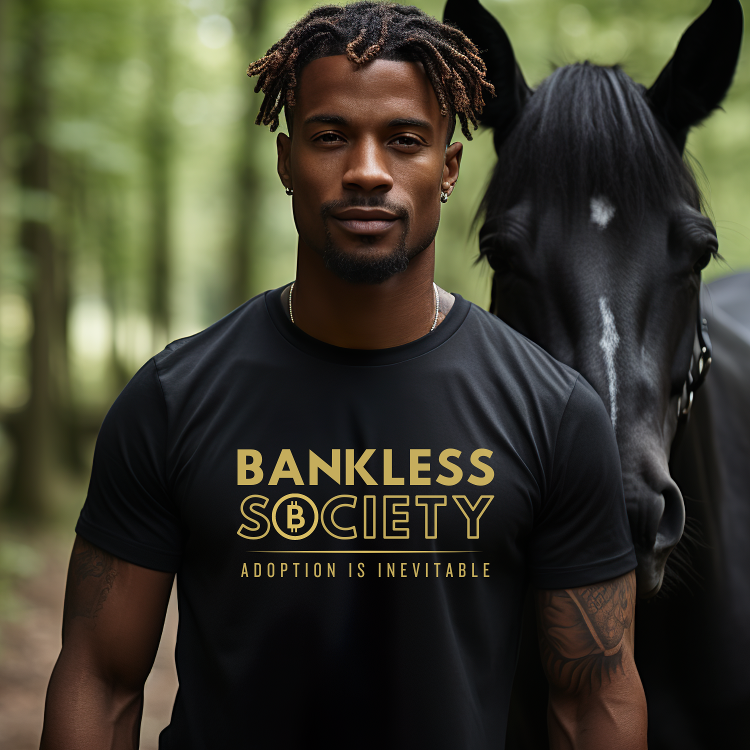 Black crypto tee, forecasting the future of finance with a Global Bankless Society