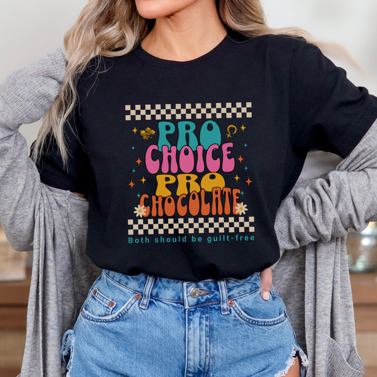 Black Pro-choice Pro-chocolate Bella and Canvas 3001 tee uses humor to frame a strong message of advocacy for women's rights