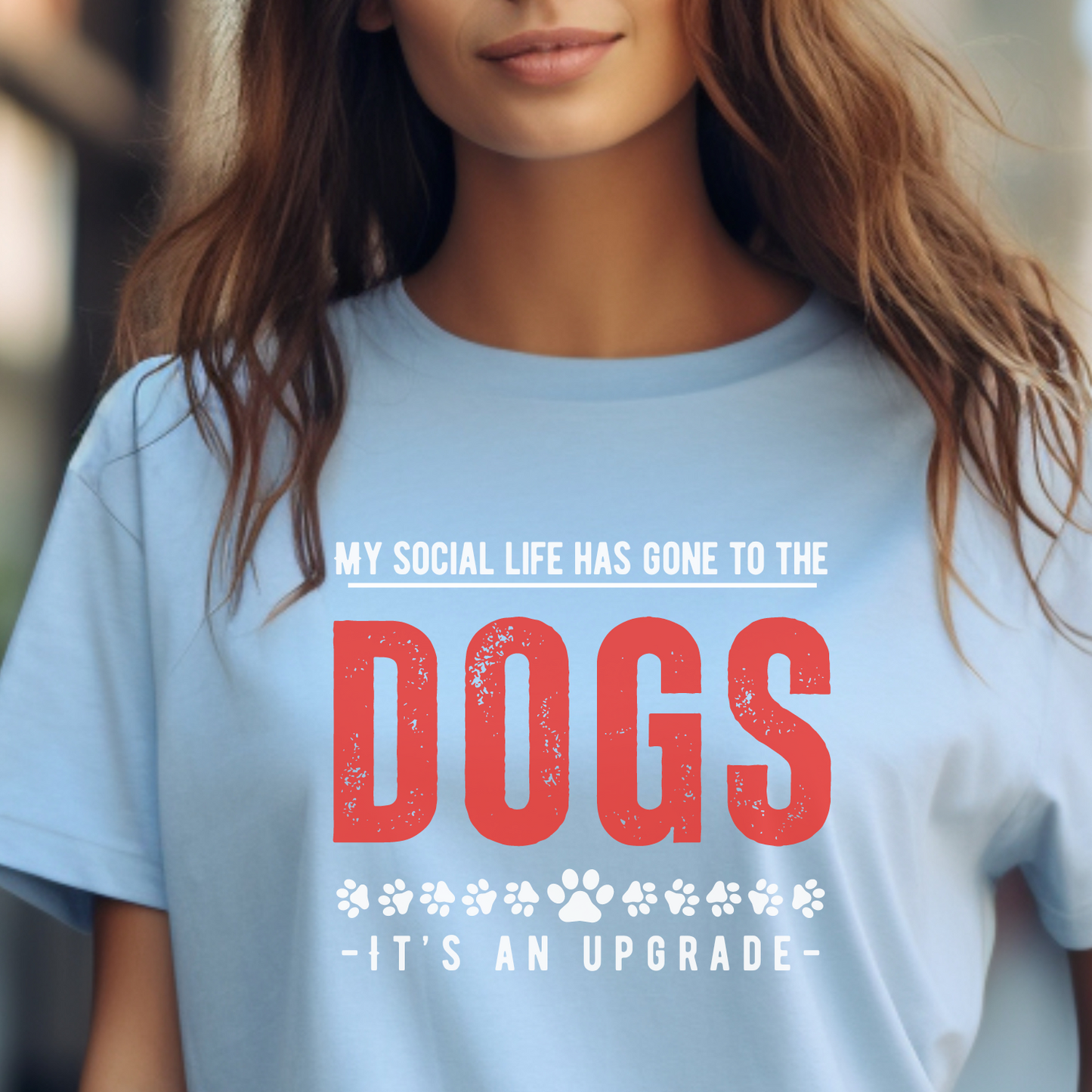 Baby Blue tee, for true dog lovers. My life has gone to the dogs, it's an upgrade