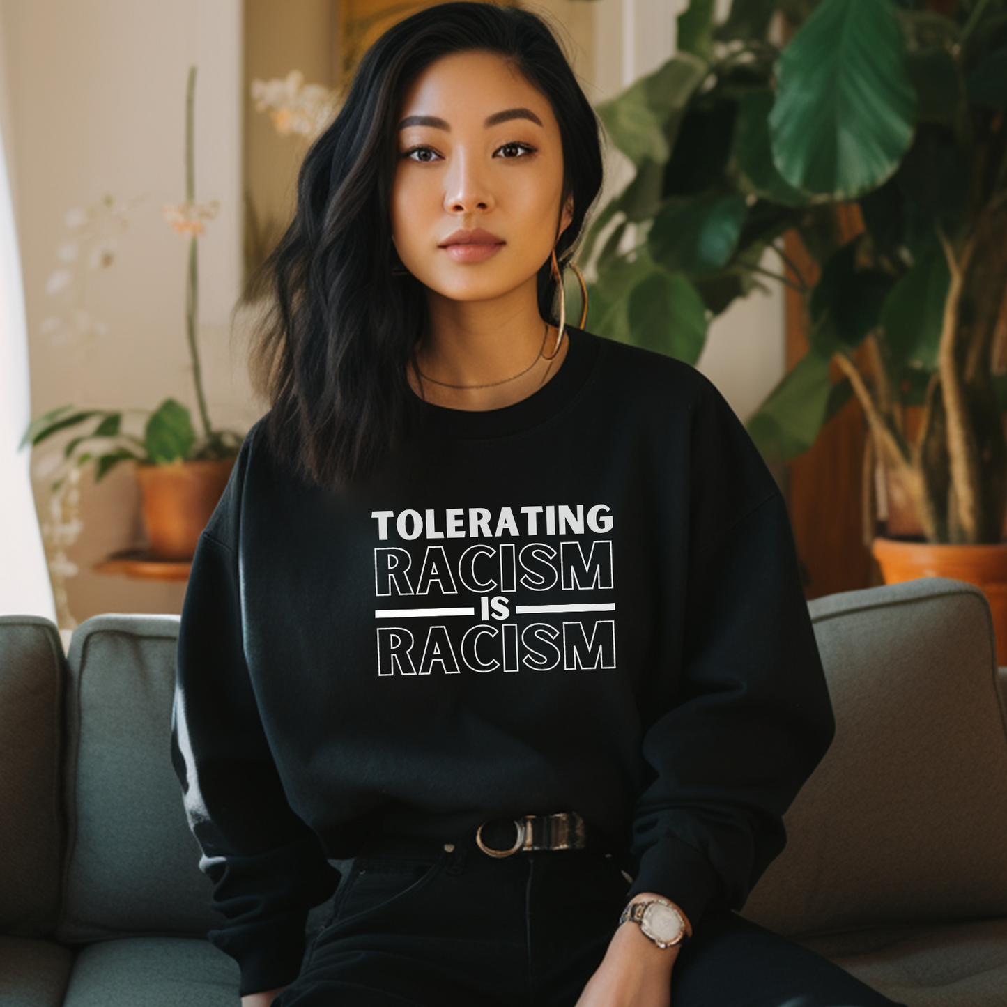 Tolerating Racism Is Racism Gildan 18000 Womens (Unisex) Sweatshirt