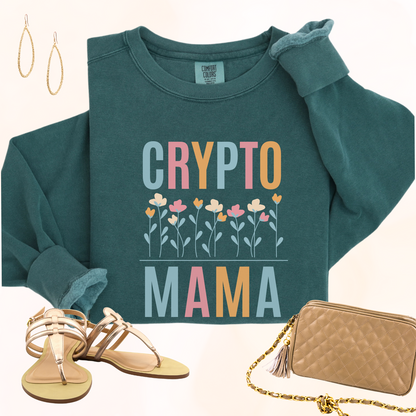 Trendy sweatshirt for crypto currency mamas. The perfect gift for mothers in digital finance. Color blue spruce.