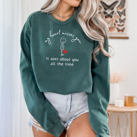 Blue Spruce Comfort Colors 1566 Sweatshirt. Thoughtful sympathy gift for a friend missing a loved one. 