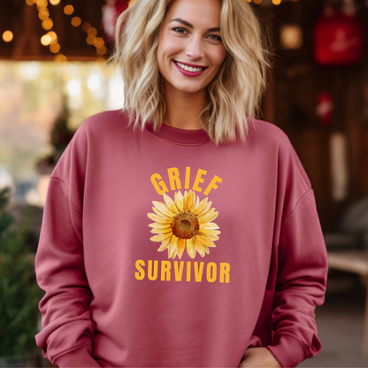 Crmson Comfort Colors Grief Survivor Sweatshirt. Honor your journey and pay tribute to your lost love with this  uplifting and understanding message. 