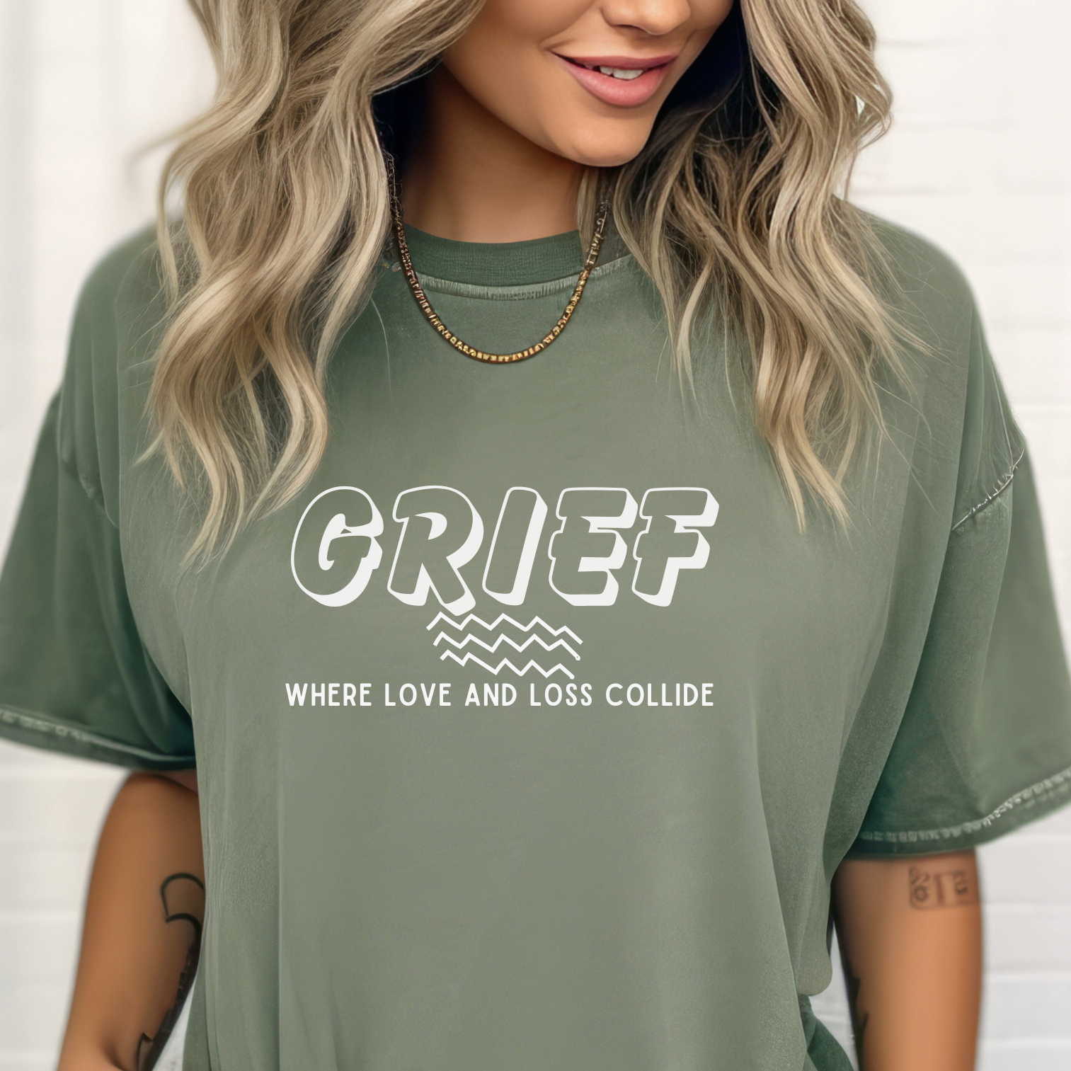 Moss Green Comfort Colors tee, sharing a message of comfort in the midst of loss. 