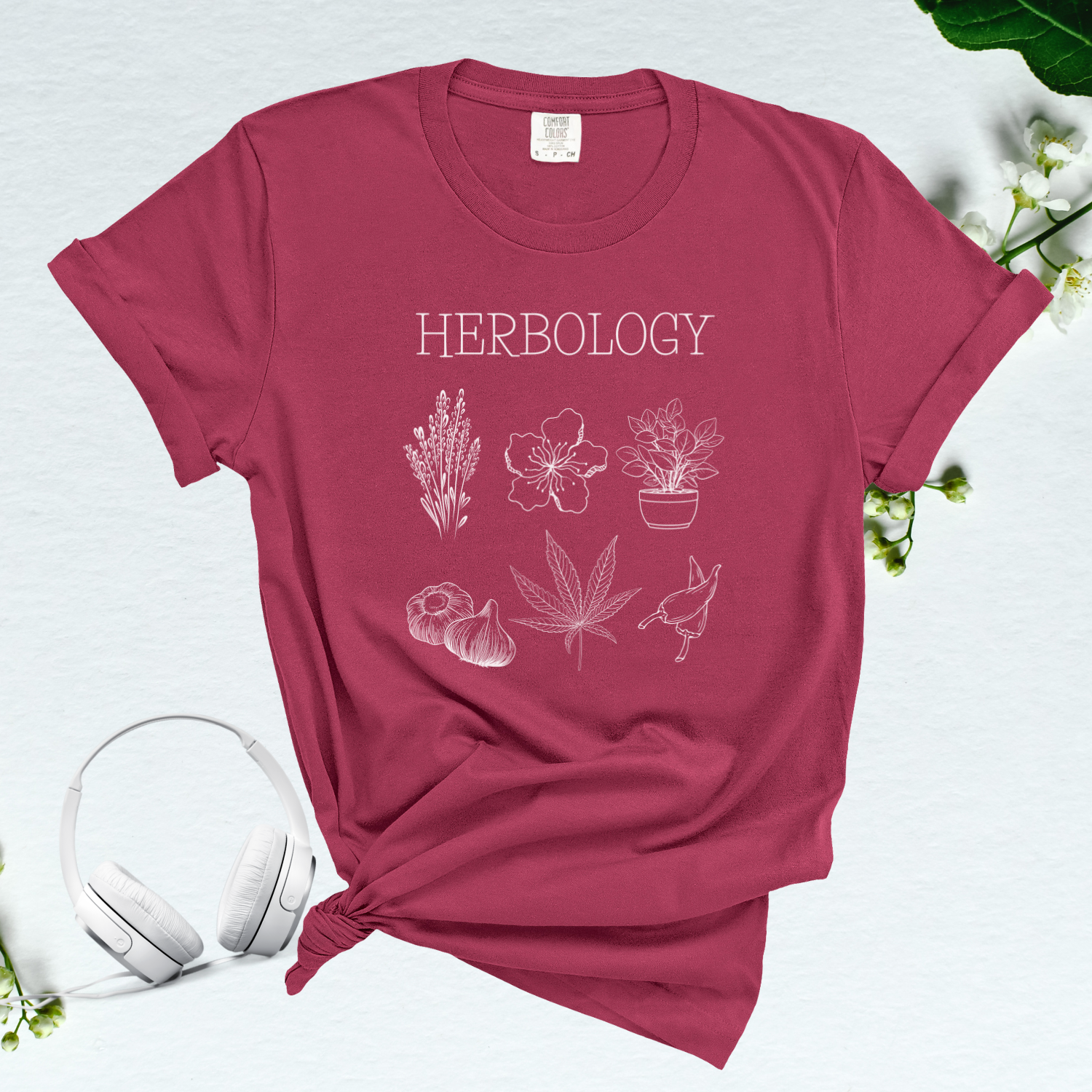 Magical plants Herbology t-shirt to channel your inner witch or witzard. Perfect gift for potter loving friend. Comfort Colors shirt in chili.