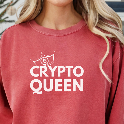 Comfort Colors 1566 Crimson sweatshirt with a crypto currency design for women in the digital finance space.