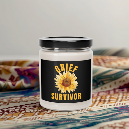 Grief Survivor Sunflower design scented soy candle, 9 oz glass jar, available in 9 scents. 