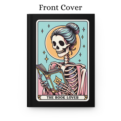 150 page Hardcover Journal for reading lovers. Includes a Tarot Card themed graphic for "The Book Lover" with a skeleton reading - front and back cover print. Lined, blank, perforated pages - makes a cute gift for bookish girlfriends, teachers, English majors, and avid readers.