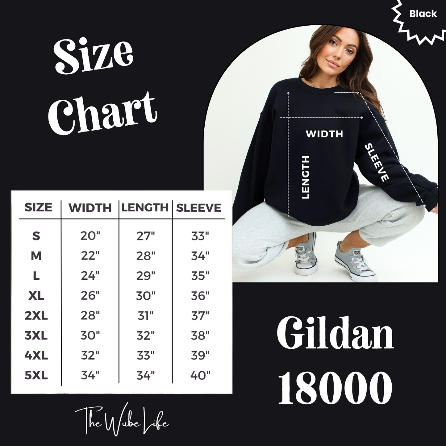 Gildan 18000 Sweatshirt size chart
