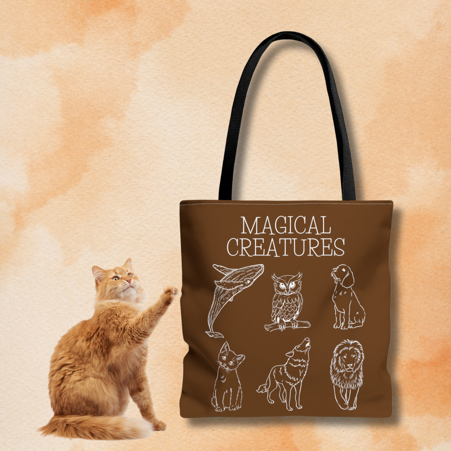 Our Magical Creatures tote bag is part of the Magical Studies Collection. Five handle colors available. 