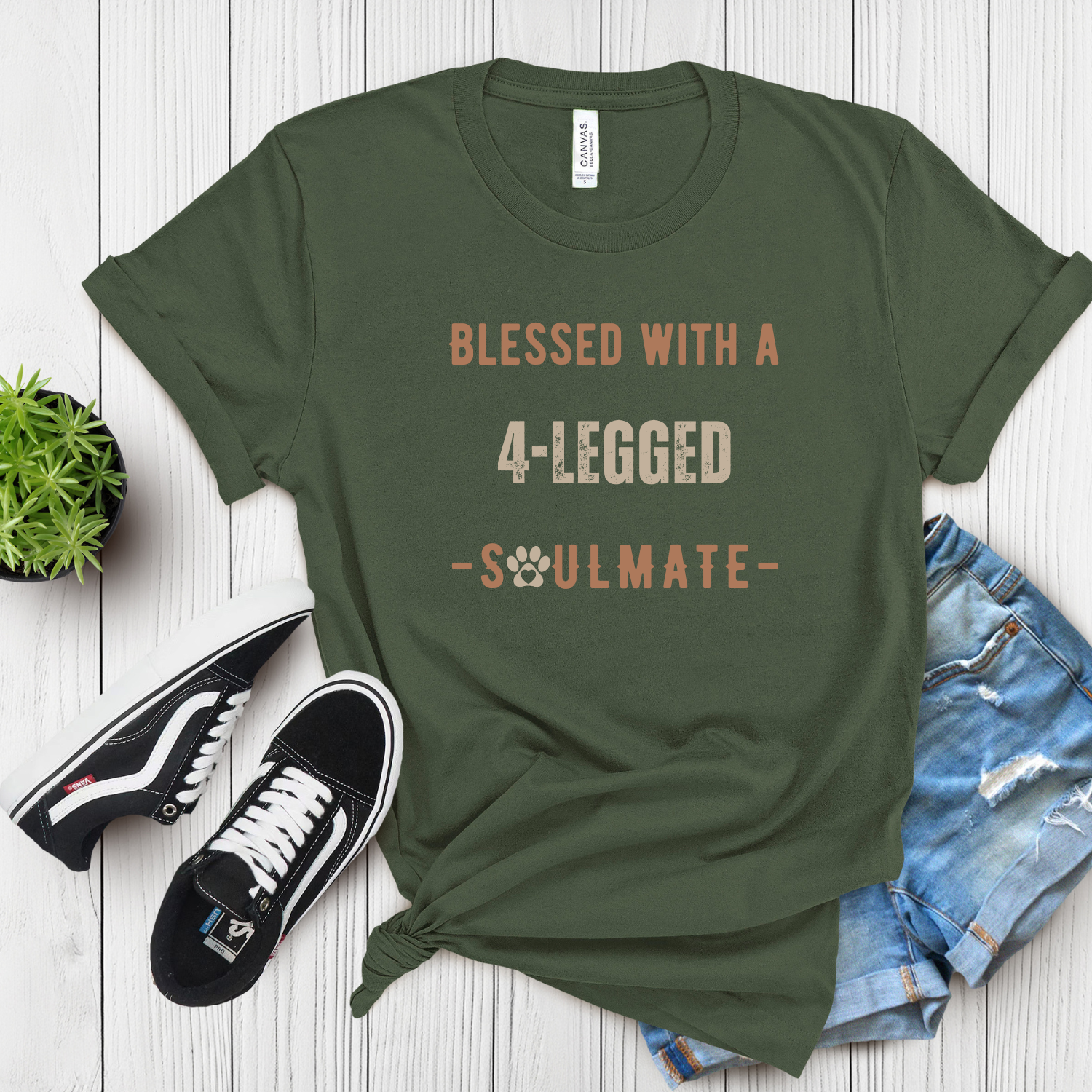 Military green 4-legged soulmate t-shirt for any dog lover. 