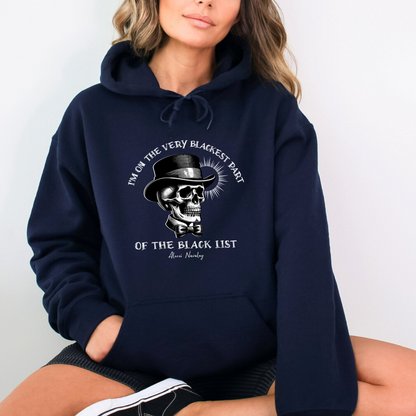 Hoodie that celebrates Navalny's unwavering courage in his fight against injustice. Features his quote "I'm on the very blackest part of the black list" with an edgy skull design. Gildan 18500 hoodie in navy.