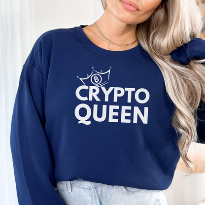 Navy Comfort Colors 1566 Crypto Queen sweatshirt for women in digital finance.