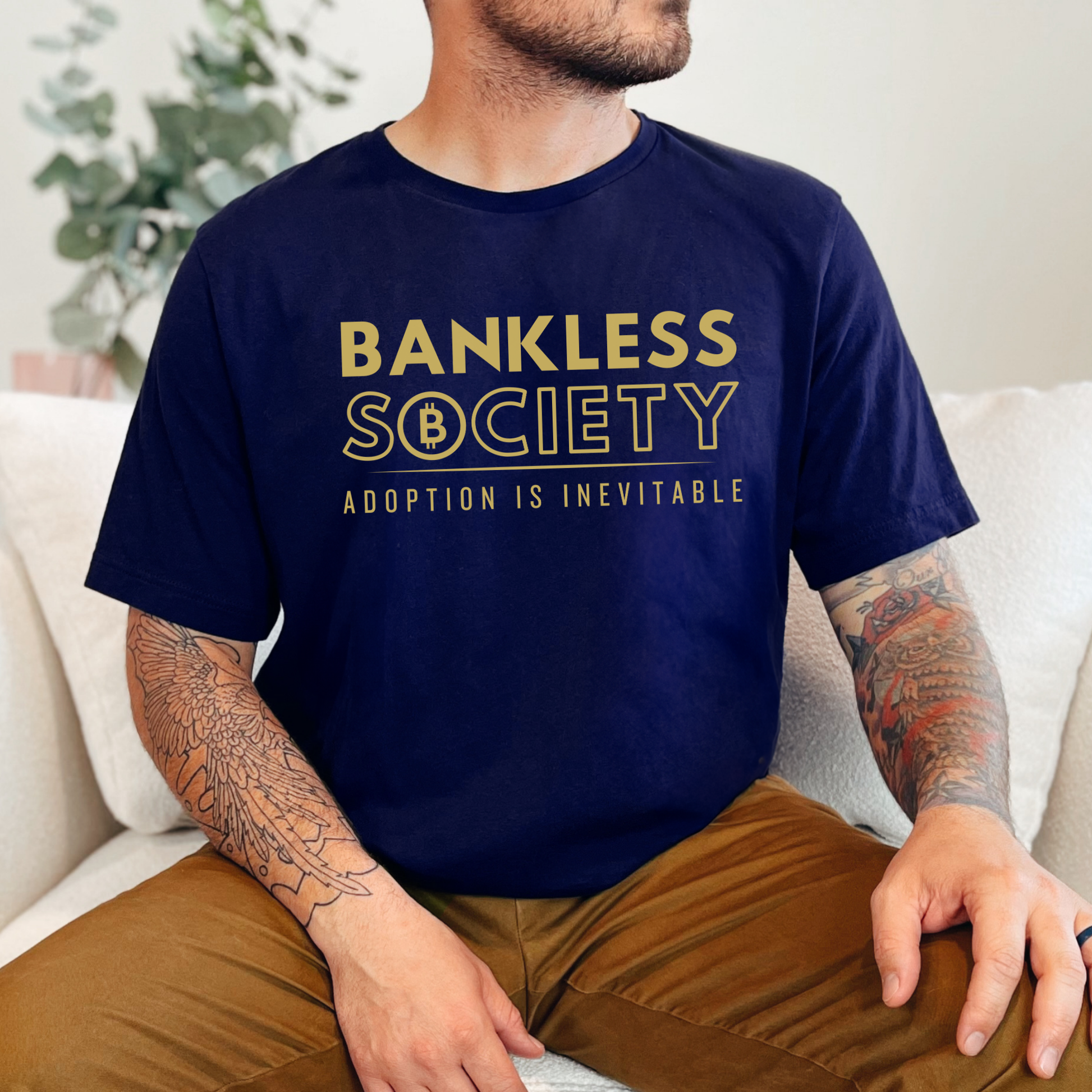 Navy Unisex Bella Canvas 3001 T-shirt - Perfect for crypto enthusiasts, blockchain advocates, and anyone who believes in a future free from traditional banking constraints. Ideal for casual wear, meetups, or making a bitcoin statement in style.