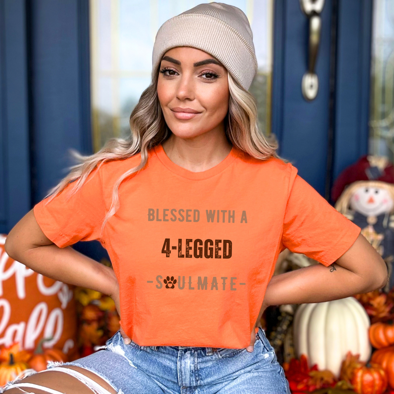 Orange Bella Canvas 3001 tee, with an adorable and honest dog-themed slogan.