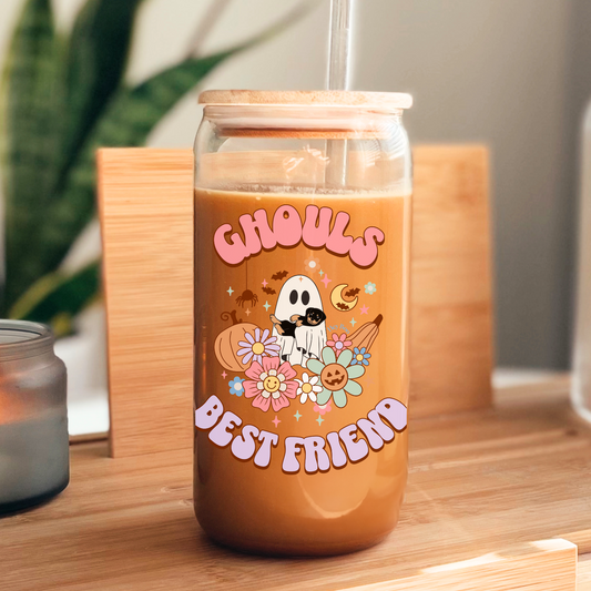 Ghouls Best Friend Sipper Glass with Straw and Lid, 16oz