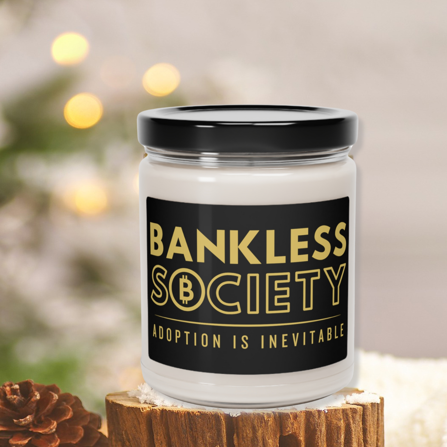 Glass jar candle. Scents that embody the future of finance. Bankless Society. Adoption is inevitable.