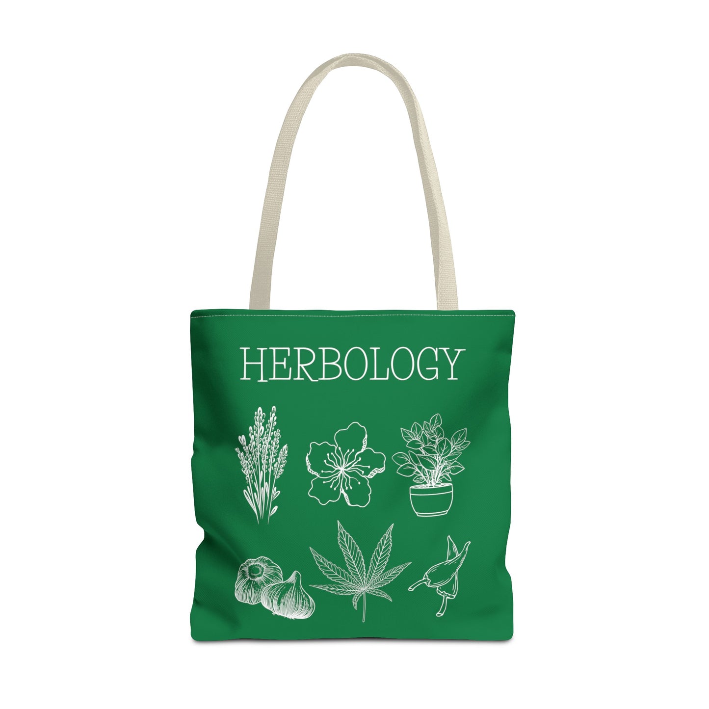 Embrace your inner witch or wizard with our whimsical Herbology carryall bag. Color is green with a beige handle.