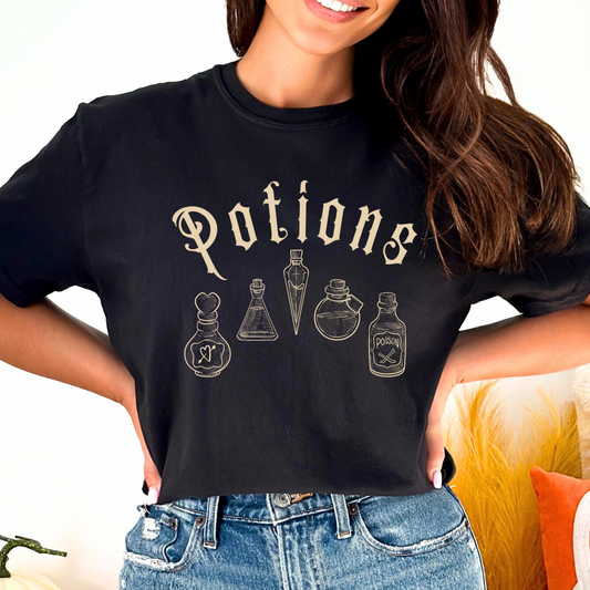 Black Potions Halloween Comfort Colors 1717 t-shirt, makes an excellent tee for teachers and nurses this fall season