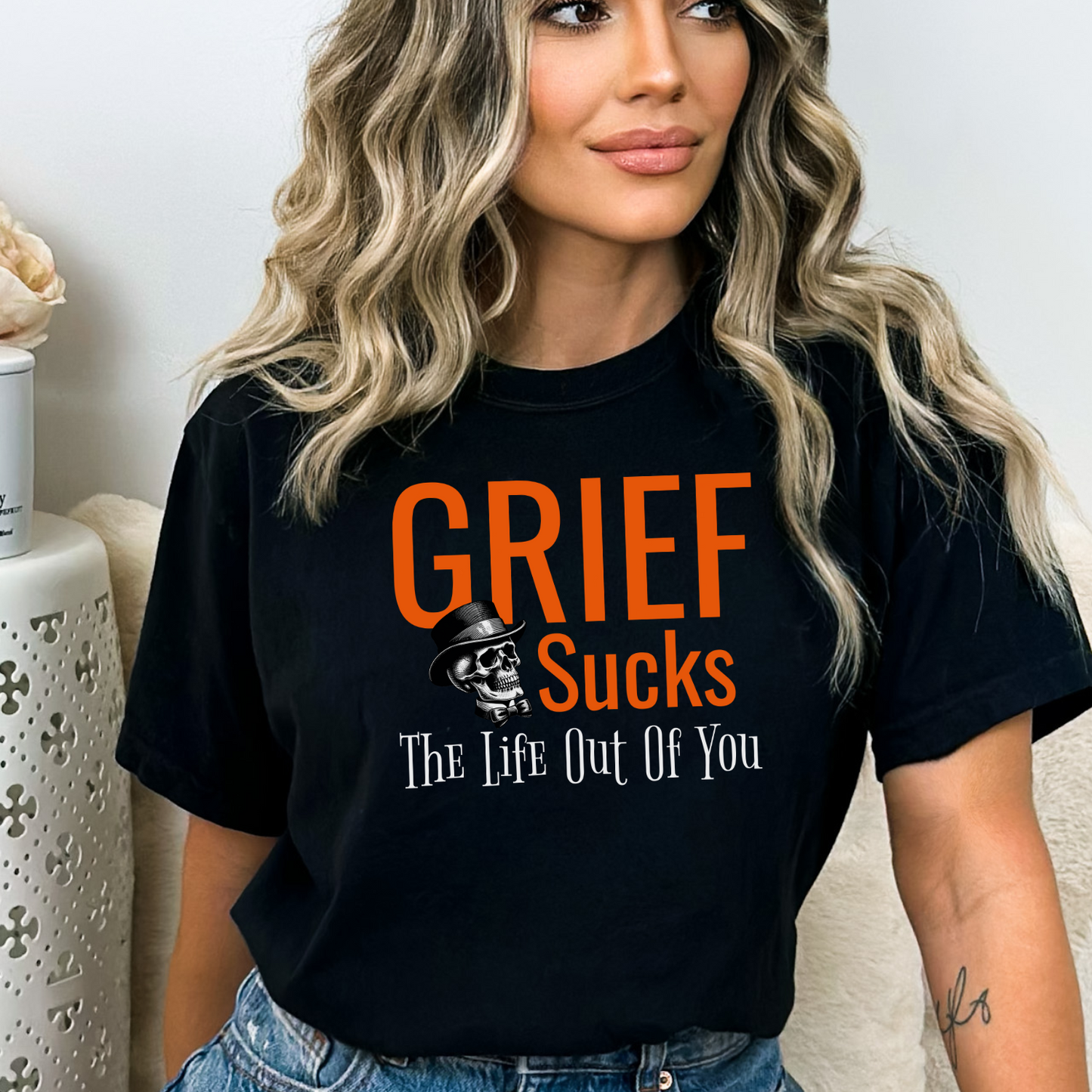 Grief Sucks the Life Out of You Skull Top Hat Tee shirt