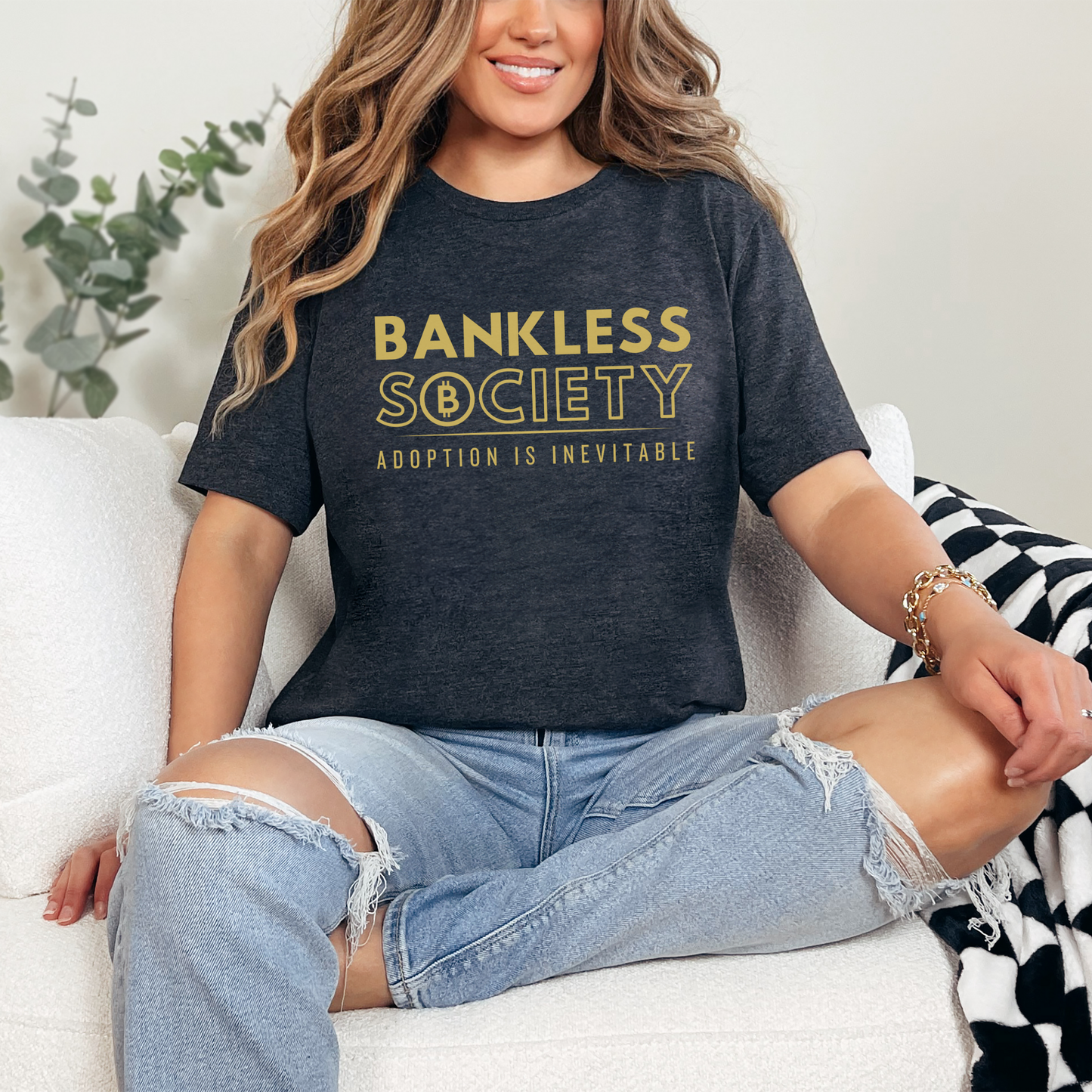 Heather Dark Grey Unisex Bella Canvas 3001 T-shirt - Perfect for crypto enthusiasts, blockchain advocates, and anyone who believes in a future free from traditional banking constraints. Ideal for casual wear, meetups, or making a bitcoin statement in style.