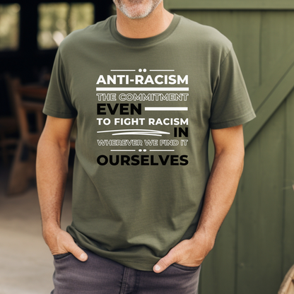 Your voice can make a difference. When you step out in this moss Comfort Colors mens tee with its anti-racism design, you are showing that you stand for justice and equality. 