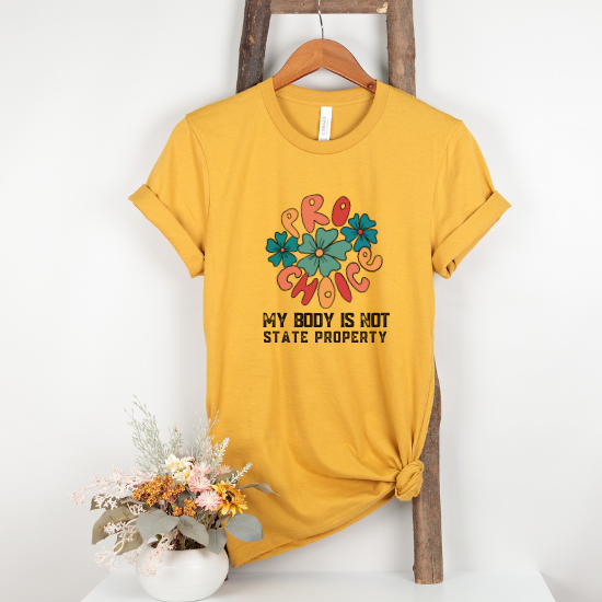 Mustard is a great choice for summer messaging! Draw attention to this important 'pro-choice' statement at your 4th of July picnic, camping excursion or women's rights meeting.