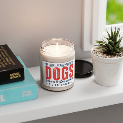 My Social Life has gone to the Dogs soy candle in 9 oz reusable glass jar. 